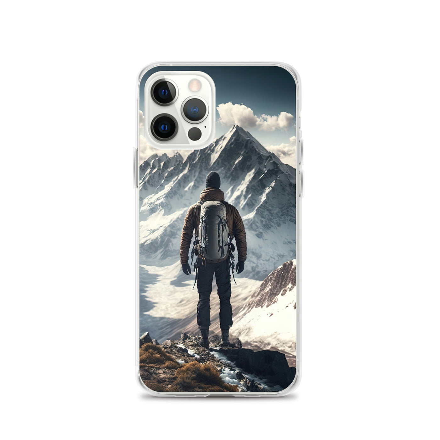 Wanderer auf Berg von hinten - Malerei - iPhone Schutzhülle (durchsichtig) berge xxx iPhone 12 Pro
