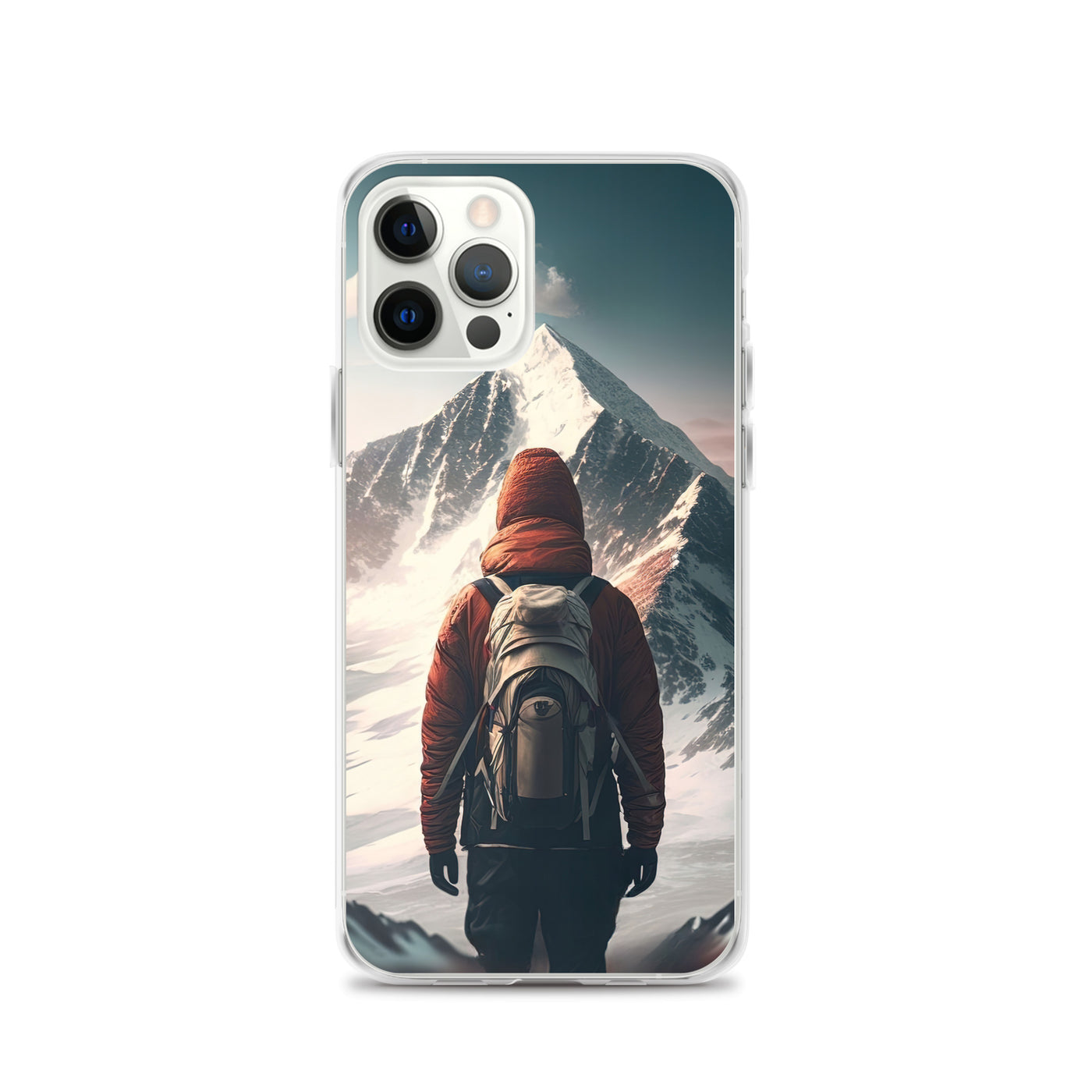 Wanderer von hinten vor einem Berg - Malerei - iPhone Schutzhülle (durchsichtig) berge xxx iPhone 12 Pro