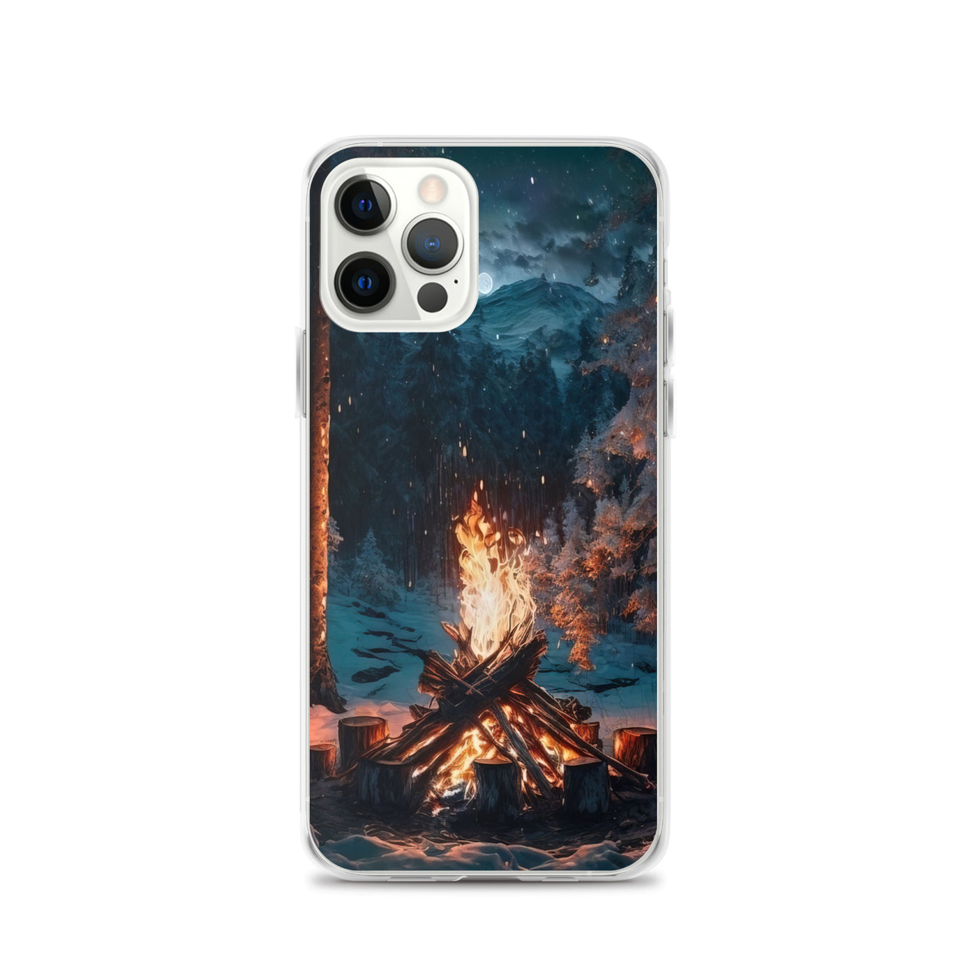 Lagerfeuer beim Camping - Wald mit Schneebedeckten Bäumen - Malerei - iPhone Schutzhülle (durchsichtig) camping xxx iPhone 12 Pro