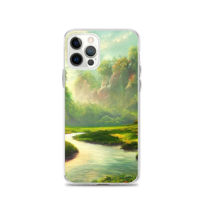Bach im tropischen Wald - Landschaftsmalerei - iPhone Schutzhülle (durchsichtig) camping xxx iPhone 12 Pro