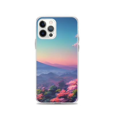 Berg und Wald mit pinken Bäumen - Landschaftsmalerei - iPhone Schutzhülle (durchsichtig) berge xxx iPhone 12 Pro