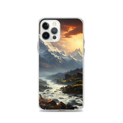 Berge, Sonne, steiniger Bach und Wolken - Epische Stimmung - iPhone Schutzhülle (durchsichtig) berge xxx iPhone 12 Pro