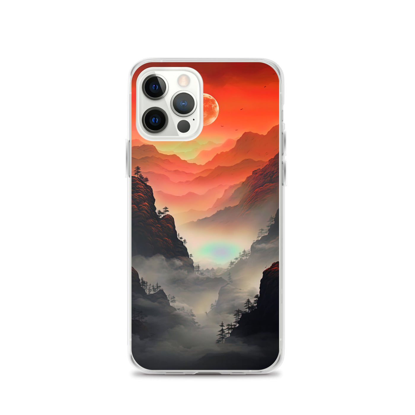 Gebirge, rote Farben und Nebel - Episches Kunstwerk - iPhone Schutzhülle (durchsichtig) berge xxx iPhone 12 Pro