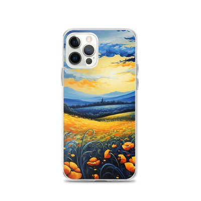 Berglandschaft mit schönen gelben Blumen - Landschaftsmalerei - iPhone Schutzhülle (durchsichtig) berge xxx iPhone 12 Pro