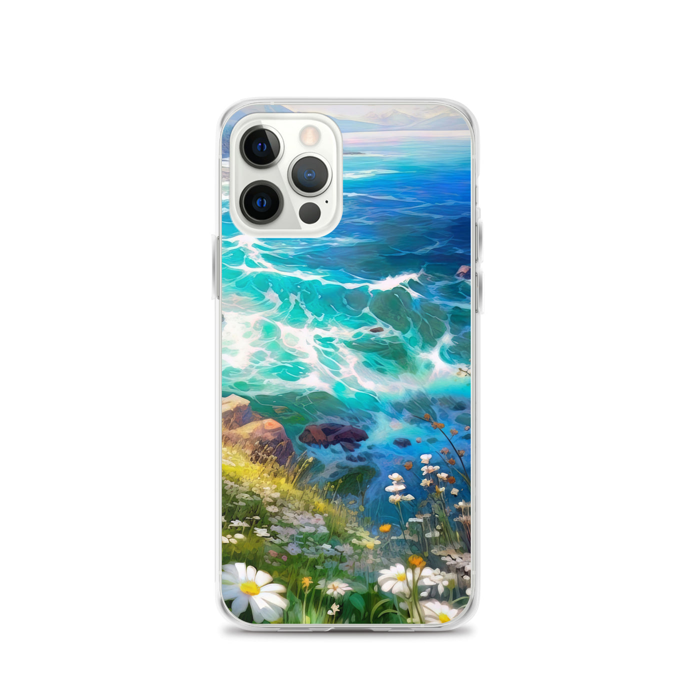 Berge, Blumen, Fluss und Steine - Malerei - iPhone Schutzhülle (durchsichtig) camping xxx iPhone 12 Pro