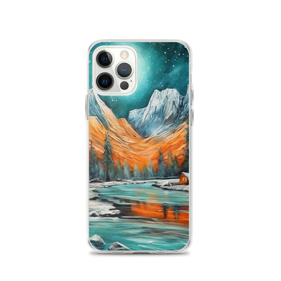 Berglandschaft und Zelte - Nachtstimmung - Landschaftsmalerei - iPhone Schutzhülle (durchsichtig) camping xxx iPhone 12 Pro