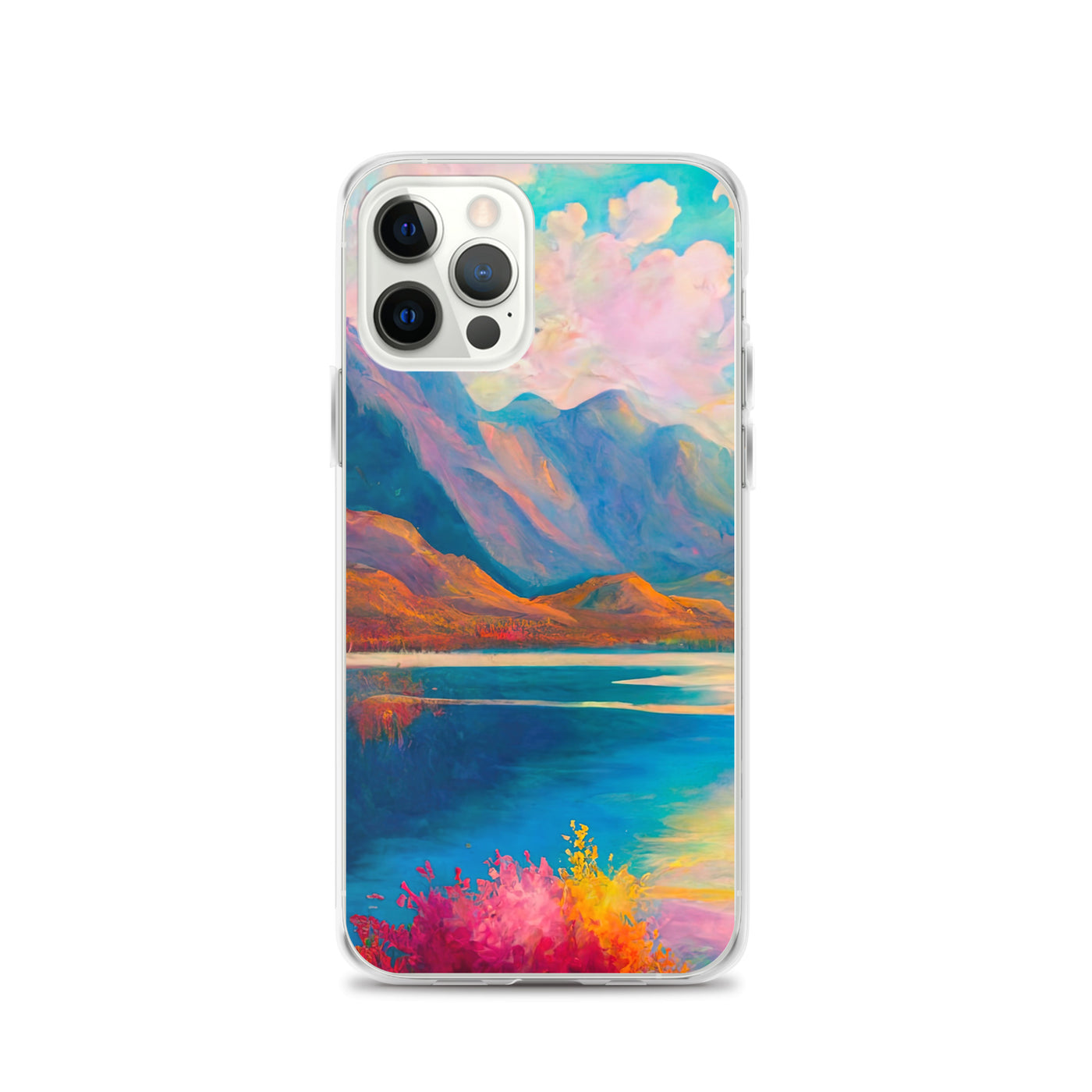 Berglandschaft und Bergsee - Farbige Ölmalerei - iPhone Schutzhülle (durchsichtig) berge xxx iPhone 12 Pro