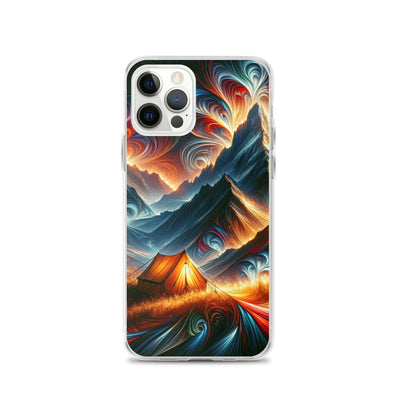 Abstrakte Kunst der Alpen, wo die Berge mit dynamischen Farben und Mustern pulsieren und eine Szene Energie schaffen - Schutzhülle camping xxx yyy zzz iPhone 12 Pro