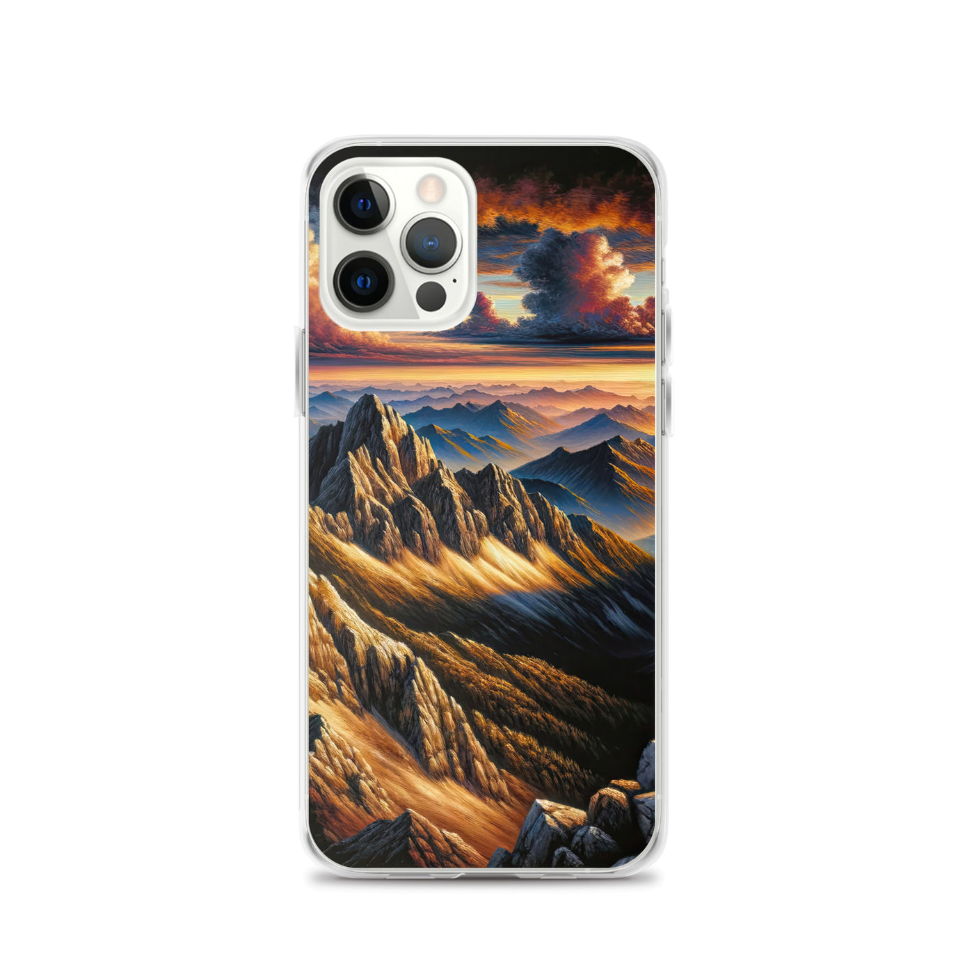 Alpen in Abenddämmerung: Acrylgemälde mit beleuchteten Berggipfeln - iPhone Schutzhülle (durchsichtig) berge xxx yyy zzz iPhone 12 Pro