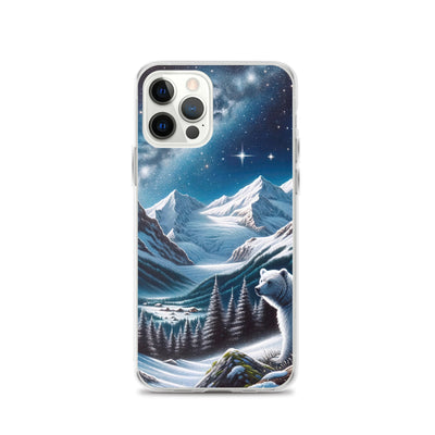 Sternennacht und Eisbär: Acrylgemälde mit Milchstraße, Alpen und schneebedeckte Gipfel - iPhone Schutzhülle (durchsichtig) camping xxx yyy zzz iPhone 12 Pro