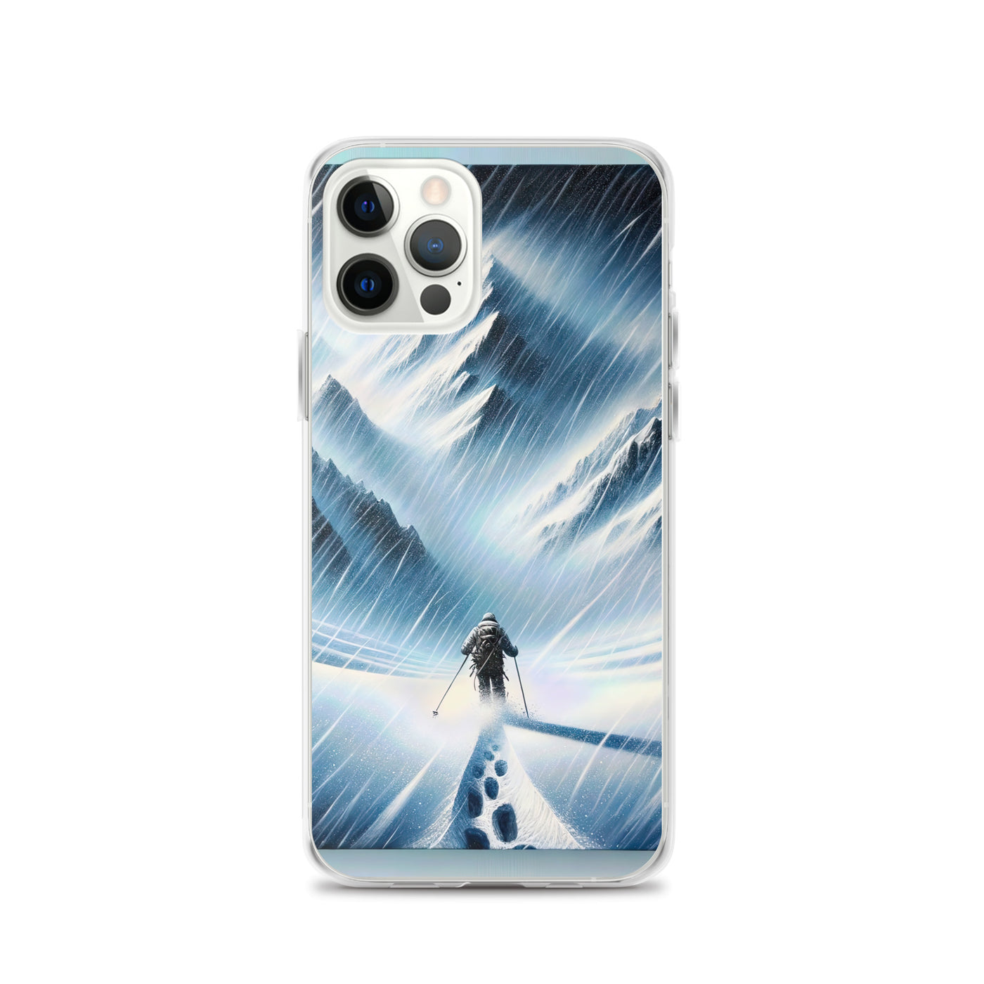 Wanderer und Bergsteiger im Schneesturm: Acrylgemälde der Alpen - iPhone Schutzhülle (durchsichtig) wandern xxx yyy zzz iPhone 12 Pro