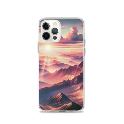 Schöne Berge bei Sonnenaufgang: Malerei in Pastelltönen - iPhone Schutzhülle (durchsichtig) berge xxx yyy zzz iPhone 12 Pro