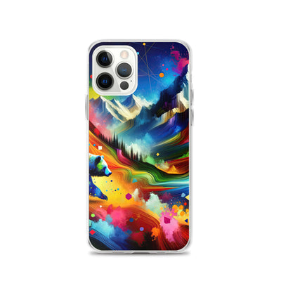 Neonfarbener Alpen Bär in abstrakten geometrischen Formen - iPhone Schutzhülle (durchsichtig) camping xxx yyy zzz iPhone 12 Pro