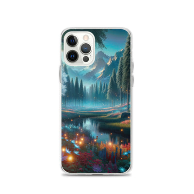 Ätherischer Alpenwald: Digitale Darstellung mit leuchtenden Bäumen und Blumen - iPhone Schutzhülle (durchsichtig) camping xxx yyy zzz iPhone 12 Pro