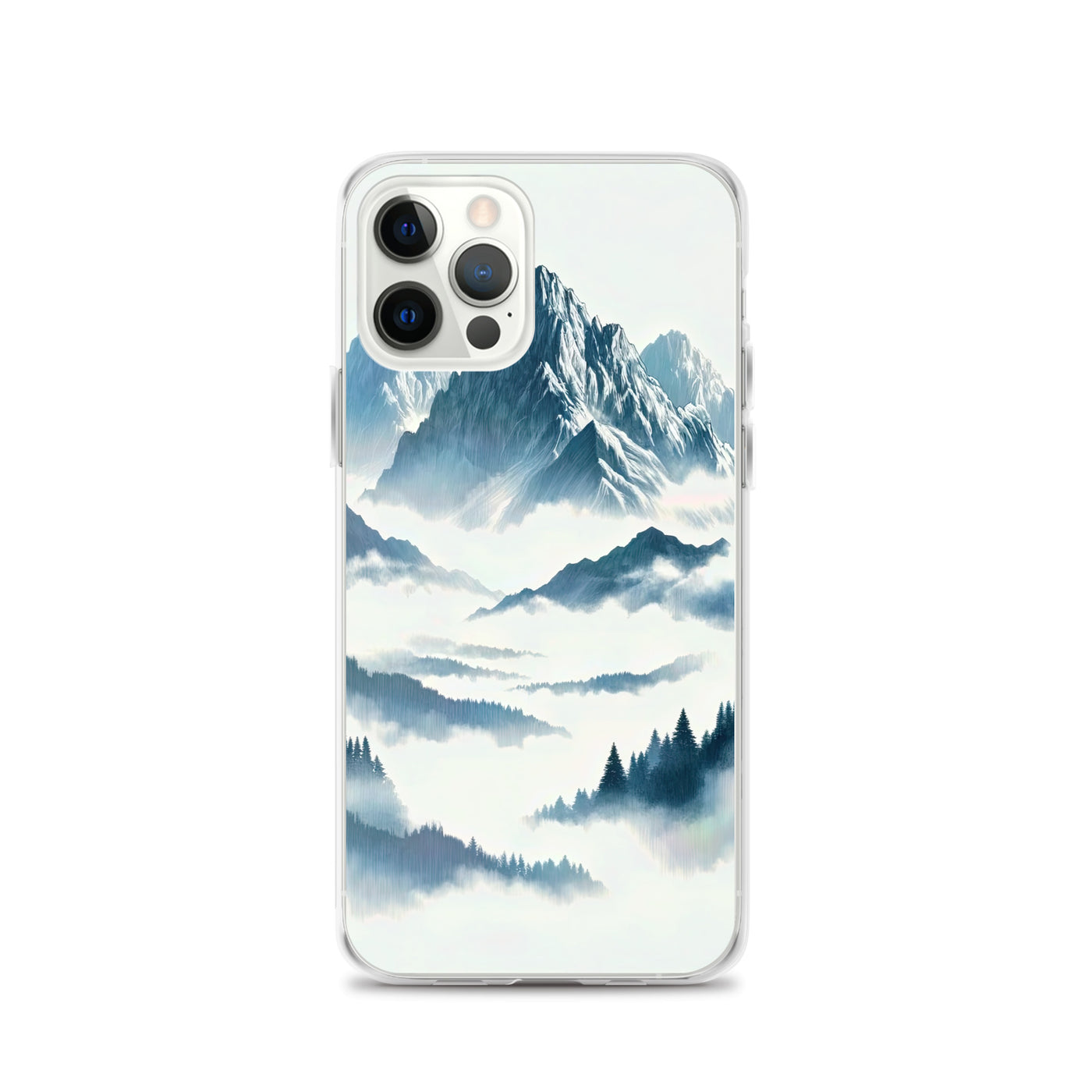 Nebeliger Alpenmorgen-Essenz, verdeckte Täler und Wälder - iPhone Schutzhülle (durchsichtig) berge xxx yyy zzz iPhone 12 Pro