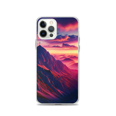 Dramatischer Alpen-Sonnenaufgang, Gipfelkreuz und warme Himmelsfarben - iPhone Schutzhülle (durchsichtig) berge xxx yyy zzz iPhone 12 Pro