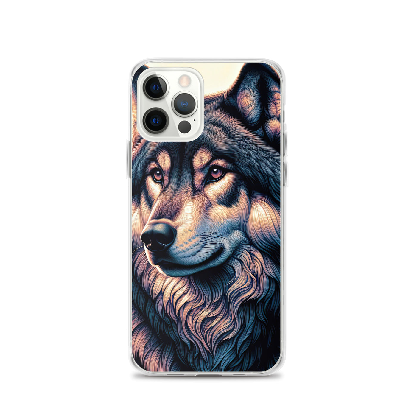 Majestätischer, glänzender Wolf in leuchtender Illustration (AN) - iPhone Schutzhülle (durchsichtig) xxx yyy zzz iPhone 12 Pro