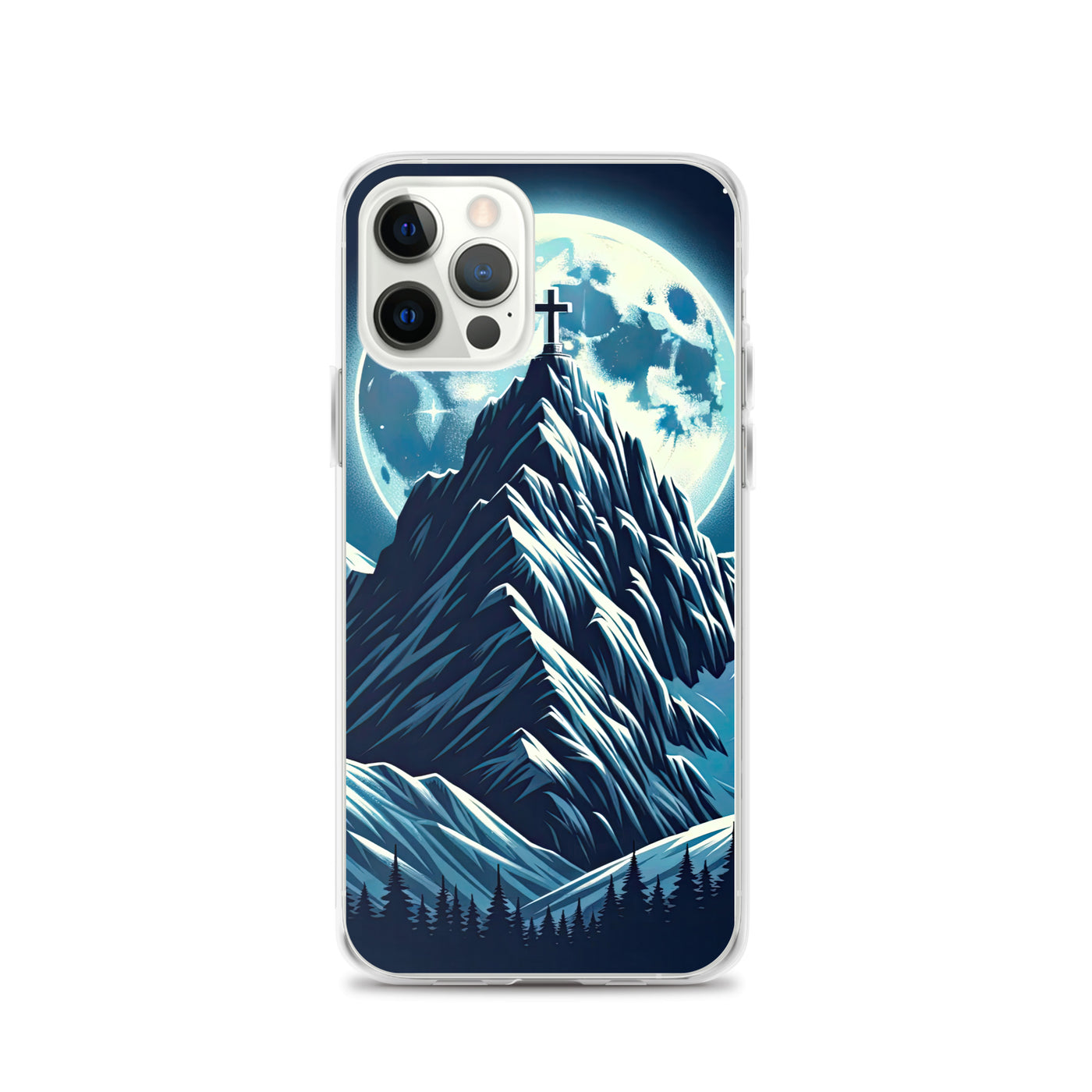 Mondnacht und Gipfelkreuz in den Alpen, glitzernde Schneegipfel - iPhone Schutzhülle (durchsichtig) berge xxx yyy zzz iPhone 12 Pro