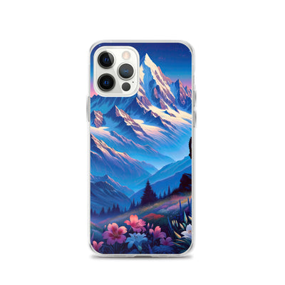 Steinbock bei Dämmerung in den Alpen, sonnengeküsste Schneegipfel - iPhone Schutzhülle (durchsichtig) berge xxx yyy zzz iPhone 12 Pro