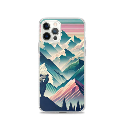 Bär im Panoramablick der Alpen, moderne Kunst-Gebirgsschichten - iPhone Schutzhülle (durchsichtig) camping xxx yyy zzz iPhone 12 Pro