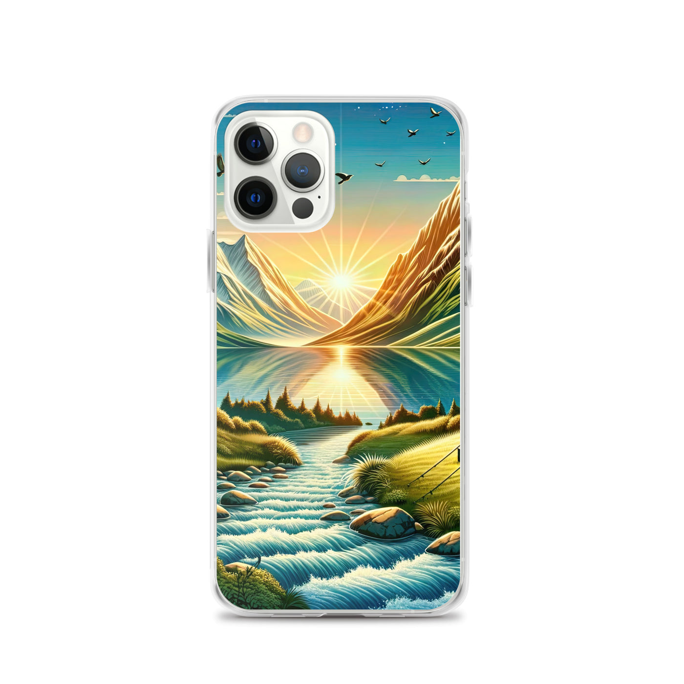 Zelt im Alpenmorgen mit goldenem Licht, Schneebergen und unberührten Seen - iPhone Schutzhülle (durchsichtig) berge xxx yyy zzz iPhone 12 Pro