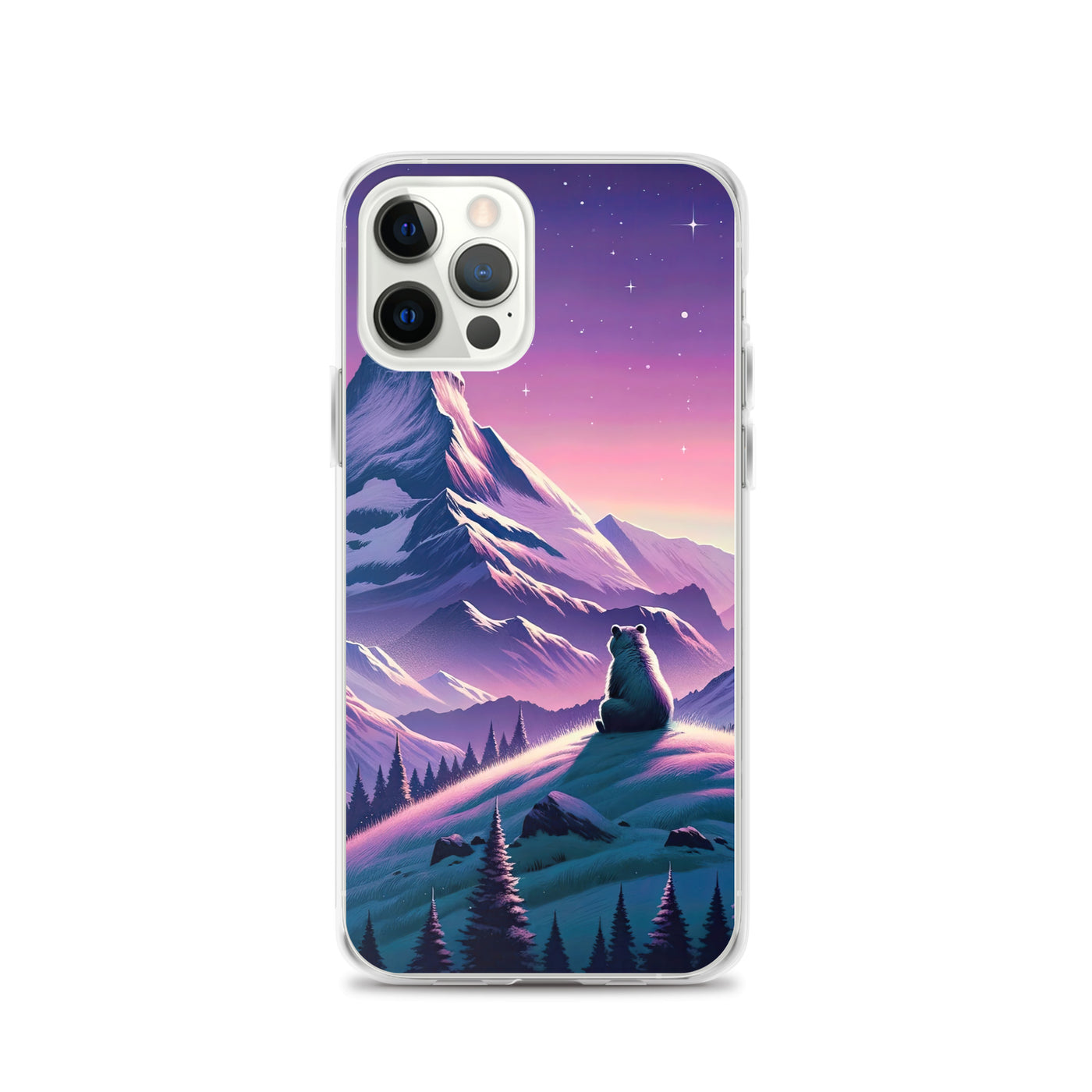 Bezaubernder Alpenabend mit Bär, lavendel-rosafarbener Himmel (AN) - iPhone Schutzhülle (durchsichtig) xxx yyy zzz iPhone 12 Pro