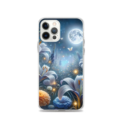 Ätherische Mondnacht auf blühender Wiese, silbriger Blumenglanz - iPhone Schutzhülle (durchsichtig) camping xxx yyy zzz iPhone 12 Pro