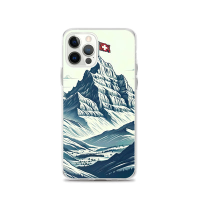 Ausgedehnte Bergkette mit dominierendem Gipfel und wehender Schweizer Flagge - iPhone Schutzhülle (durchsichtig) berge xxx yyy zzz iPhone 12 Pro