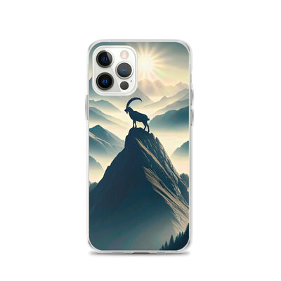 Morgendlicher Steinbock auf Alpengipfel, steile Berghänge - iPhone Schutzhülle (durchsichtig) berge xxx yyy zzz iPhone 12 Pro