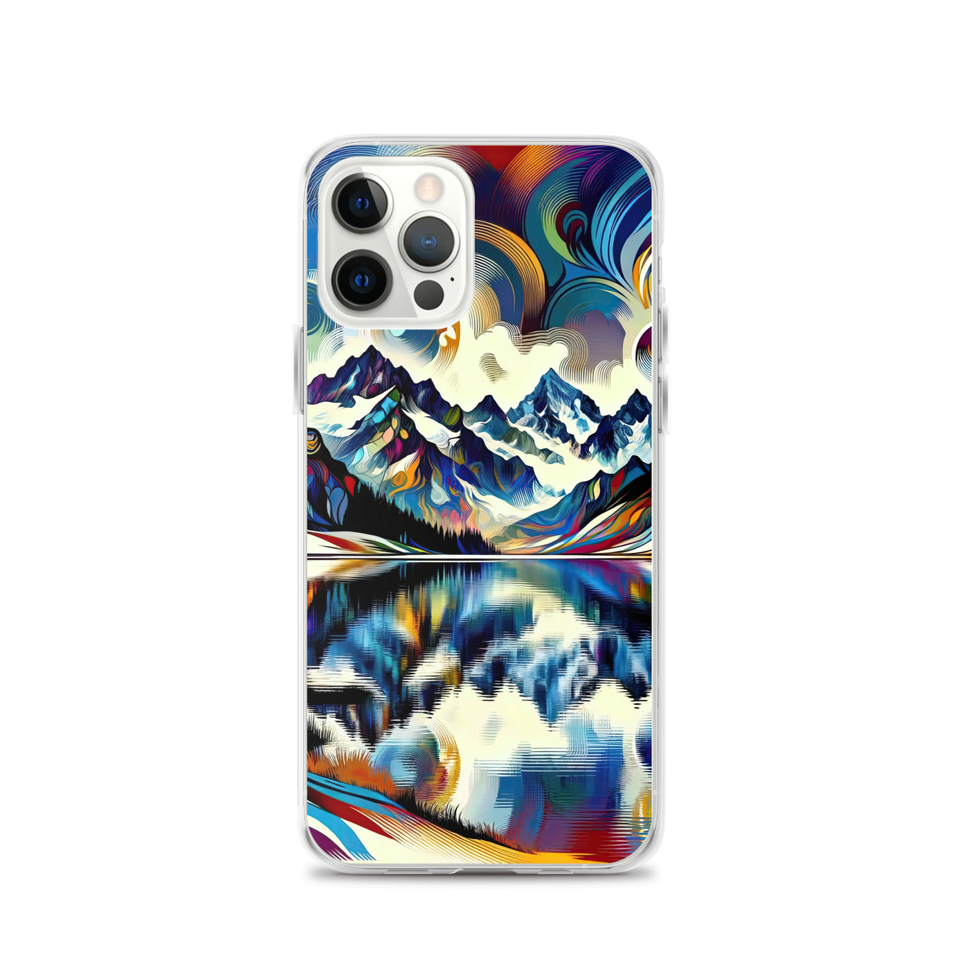 Alpensee im Zentrum eines abstrakt-expressionistischen Alpen-Kunstwerks - iPhone Schutzhülle (durchsichtig) berge xxx yyy zzz iPhone 12 Pro