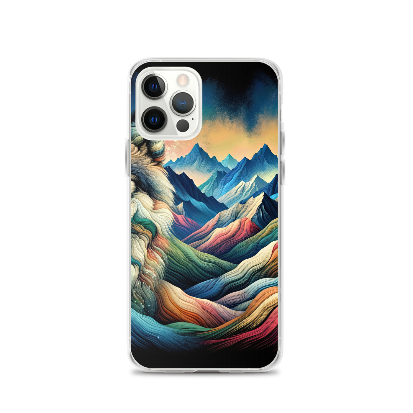 Traumhaftes Alpenpanorama mit Wolf in wechselnden Farben und Mustern (AN) - iPhone Schutzhülle (durchsichtig) xxx yyy zzz iPhone 12 Pro