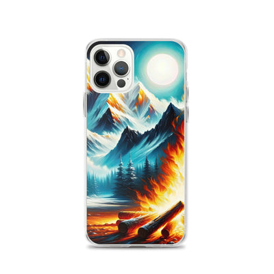 Ölgemälde von Feuer und Eis: Lagerfeuer und Alpen im Kontrast, warme Flammen - iPhone Schutzhülle (durchsichtig) camping xxx yyy zzz iPhone 12 Pro