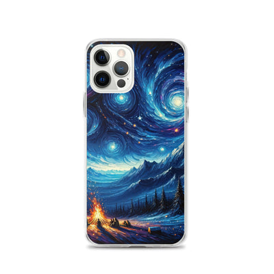 Sternennacht über den Alpen inspiriertes Ölgemälde, mystischer Nachthimmel in Blau - iPhone Schutzhülle (durchsichtig) camping xxx yyy zzz iPhone 12 Pro