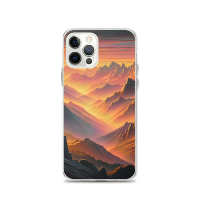 Ölgemälde der Alpen in der goldenen Stunde mit Wanderer, Orange-Rosa Bergpanorama - iPhone Schutzhülle (durchsichtig) wandern xxx yyy zzz iPhone 12 Pro