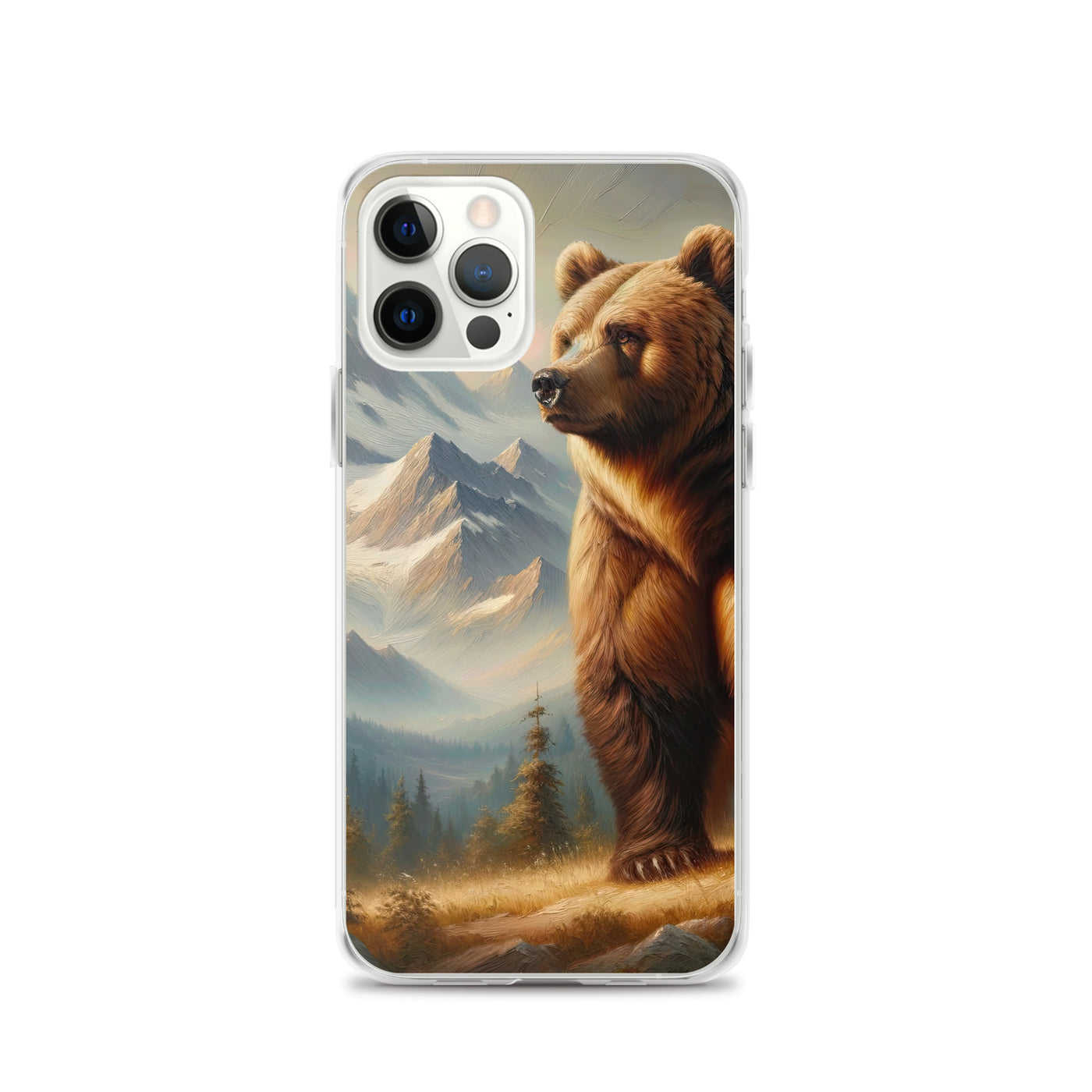 Ölgemälde eines königlichen Bären vor der majestätischen Alpenkulisse - iPhone Schutzhülle (durchsichtig) camping xxx yyy zzz iPhone 12 Pro