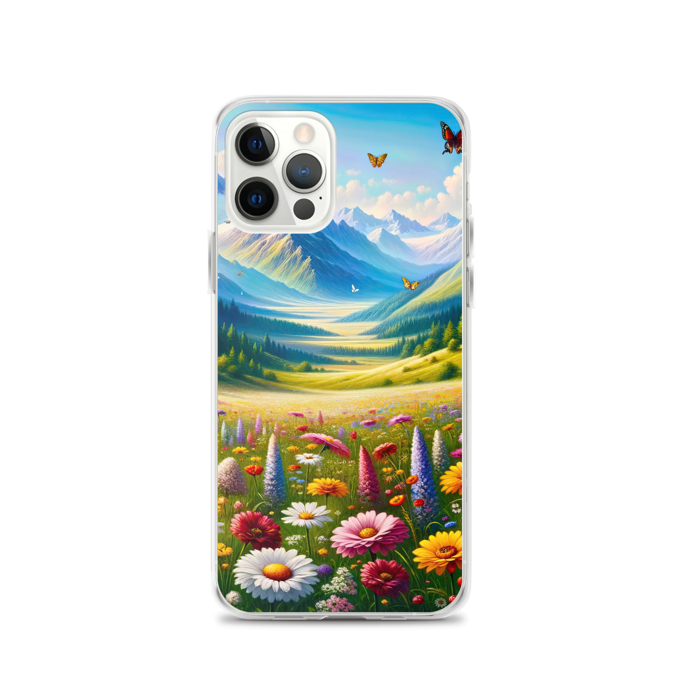 Ölgemälde einer ruhigen Almwiese, Oase mit bunter Wildblumenpracht - iPhone Schutzhülle (durchsichtig) camping xxx yyy zzz iPhone 12 Pro
