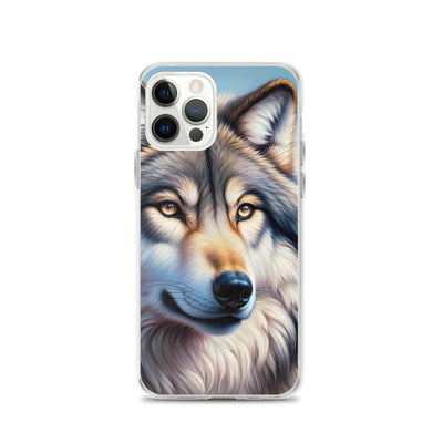 Ölgemäldeporträt eines majestätischen Wolfes mit intensiven Augen in der Berglandschaft (AN) - iPhone Schutzhülle (durchsichtig) xxx yyy zzz iPhone 12 Pro