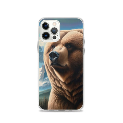 Realistisches Ölgemälde eines männlichen Bären in den Bergen mit Fokus auf Stärke und Schärfe - iPhone Schutzhülle (durchsichtig) camping xxx yyy zzz iPhone 12 Pro