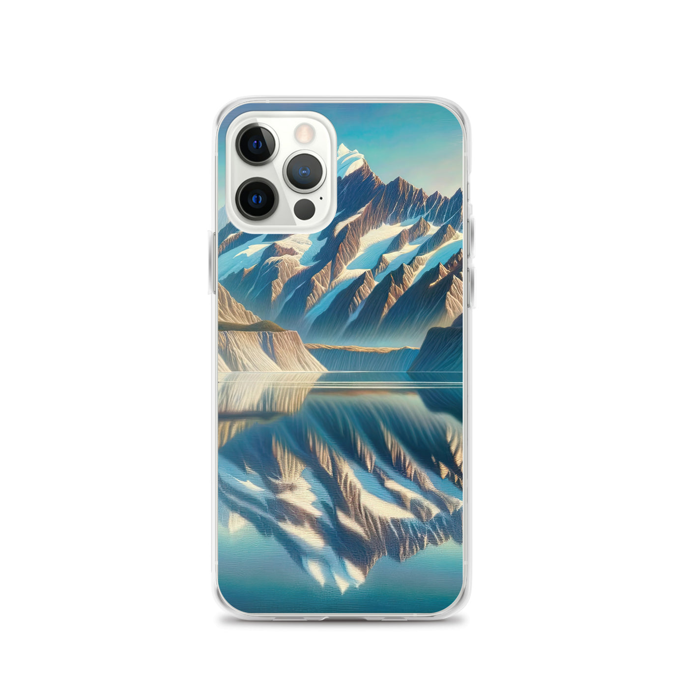 Ölgemälde eines unberührten Sees, der die Bergkette spiegelt - iPhone Schutzhülle (durchsichtig) berge xxx yyy zzz iPhone 12 Pro