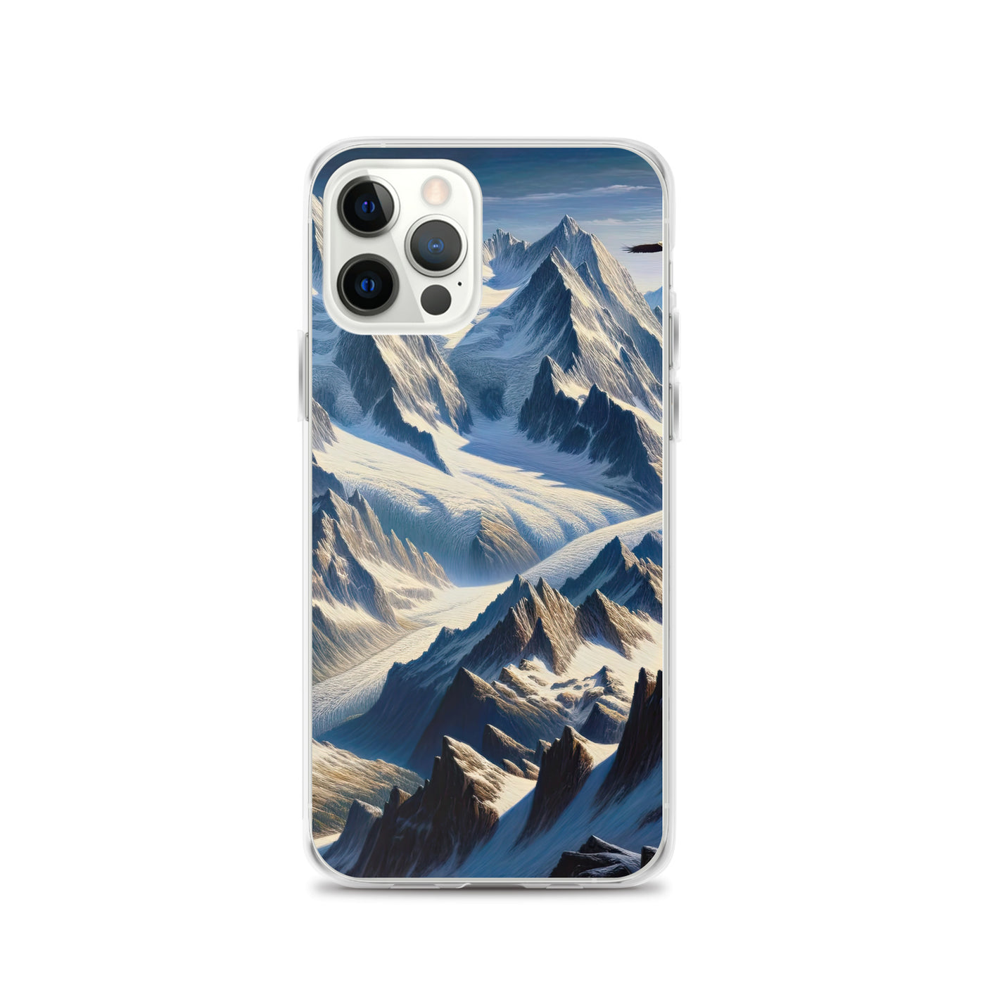 Ölgemälde der Alpen mit hervorgehobenen zerklüfteten Geländen im Licht und Schatten - iPhone Schutzhülle (durchsichtig) berge xxx yyy zzz iPhone 12 Pro