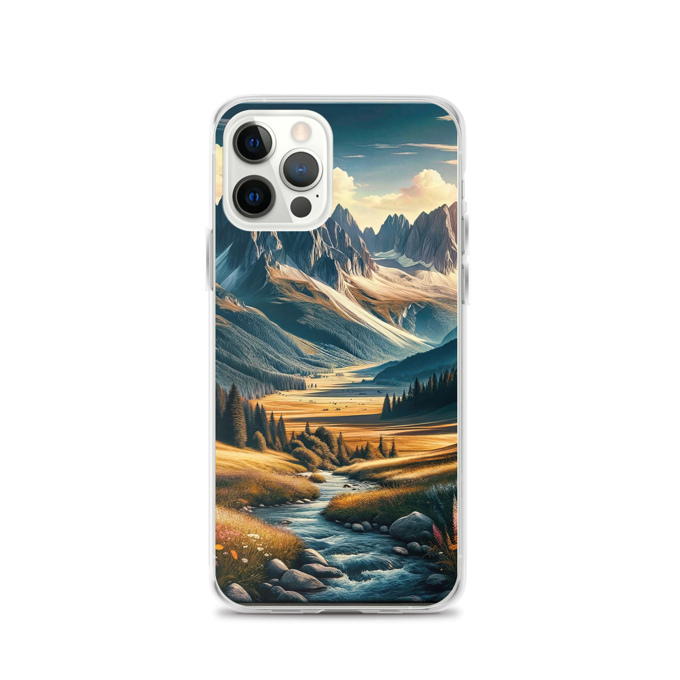 Quadratisches Kunstwerk der Alpen, majestätische Berge unter goldener Sonne - iPhone Schutzhülle (durchsichtig) berge xxx yyy zzz iPhone 12 Pro