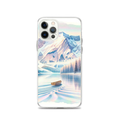 Aquarell eines klaren Alpenmorgens, Boot auf Bergsee in Pastelltönen - iPhone Schutzhülle (durchsichtig) berge xxx yyy zzz iPhone 12 Pro