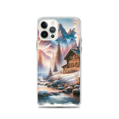 Aquarell einer Alpenszene im Morgengrauen, Haus in den Bergen - iPhone Schutzhülle (durchsichtig) berge xxx yyy zzz iPhone 12 Pro