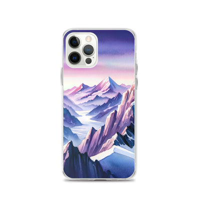 Aquarell eines Bergsteigers auf einem Alpengipfel in der Abenddämmerung - iPhone Schutzhülle (durchsichtig) wandern xxx yyy zzz iPhone 12 Pro