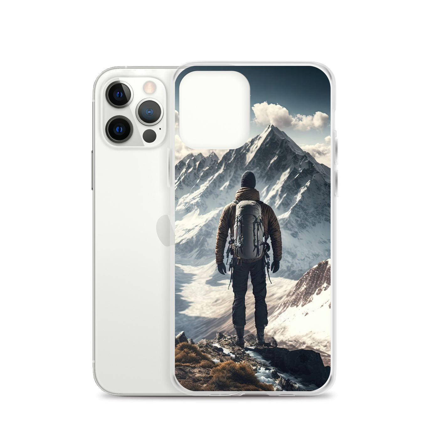Wanderer auf Berg von hinten - Malerei - iPhone Schutzhülle (durchsichtig) berge xxx