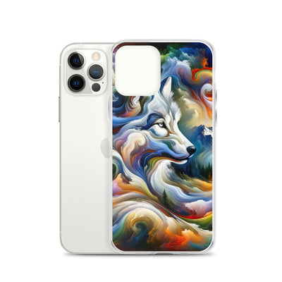 Abstraktes Alpen Gemälde: Wirbelnde Farben und Majestätischer Wolf, Silhouette (AN) - iPhone Schutzhülle (durchsichtig) xxx yyy zzz