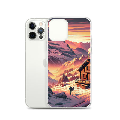 Berghütte im goldenen Sonnenuntergang: Digitale Alpenillustration - iPhone Schutzhülle (durchsichtig) berge xxx yyy zzz