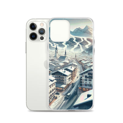 Winter in Kitzbühel: Digitale Malerei von schneebedeckten Dächern - iPhone Schutzhülle (durchsichtig) berge xxx yyy zzz