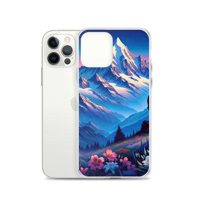 Steinbock bei Dämmerung in den Alpen, sonnengeküsste Schneegipfel - iPhone Schutzhülle (durchsichtig) berge xxx yyy zzz