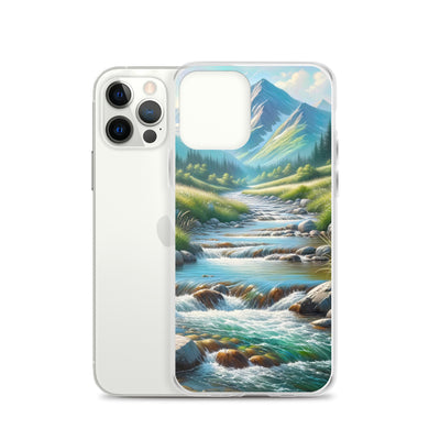 Sanfter Gebirgsbach in Ölgemälde, klares Wasser über glatten Felsen - iPhone Schutzhülle (durchsichtig) berge xxx yyy zzz